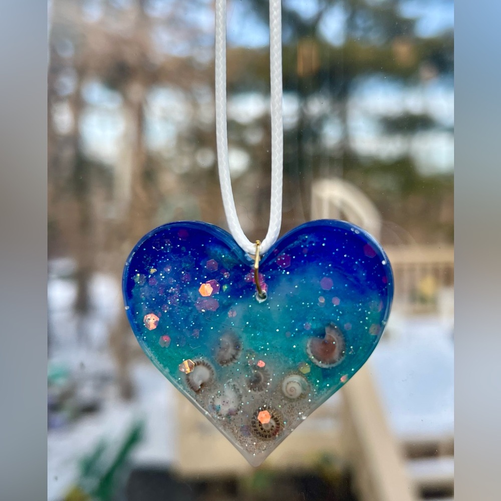 Handmade Blue-Green Heart Resin Art Pendant
